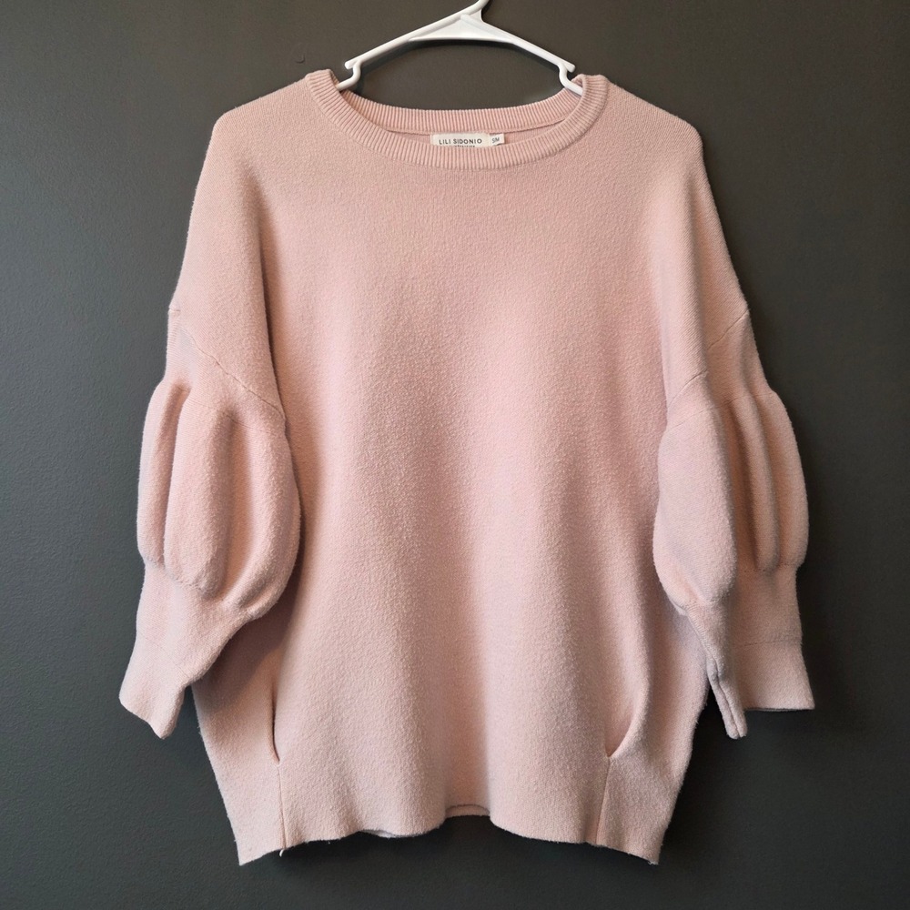 LILI SIDONIO Molly‎ Bracken Pink 3/4 Balloon Sleeve Knit Sweater Sz S M Coquette